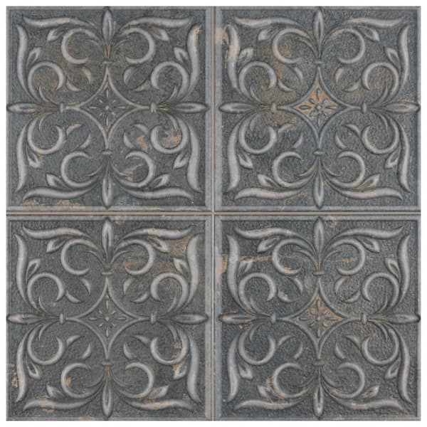 Merola Tile Antigua Lis Black 13 in. x 13 in. Porcelain Wall Tile (10.62 sq. ft./Case)