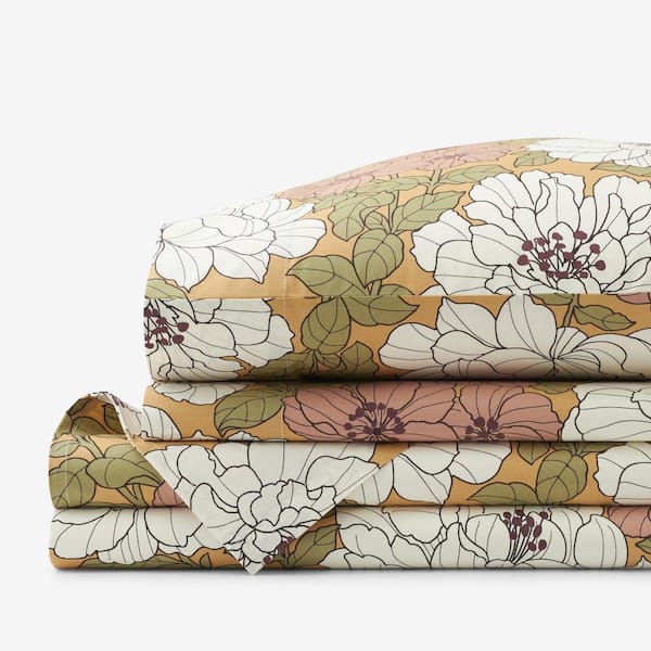 Cotton percale Fitted Sheet, Floral Moss, 90x200cm - (Final Sale