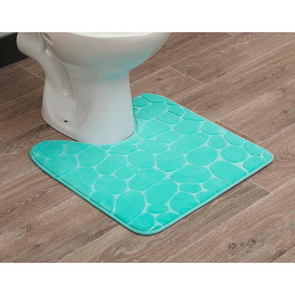 Aqua Blue Memory Foam Pebble Contour Bath Rug 20" x 20"