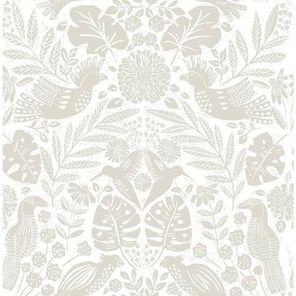 A-Street Prints Nestle Bird Block Print Grey Nonpasted Non Woven Wallpaper Sample