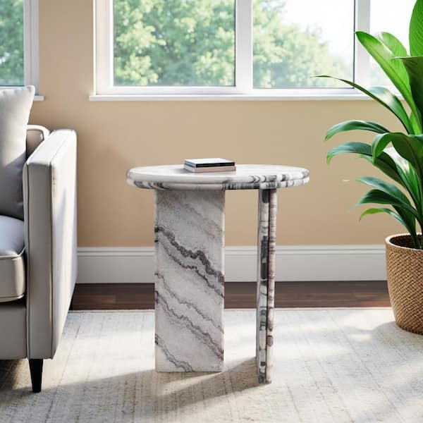 20 in. Ivory Oval Stone Granite Modern Design End Table