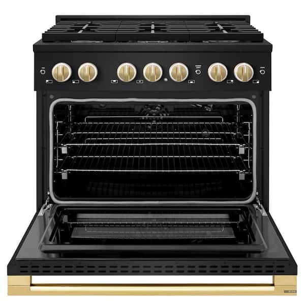 Autograph 36 in. 5.2 cu. ft. Marino Freestanding Gas Range with 6 Burners in Black Stainless Steel and Gold Accents