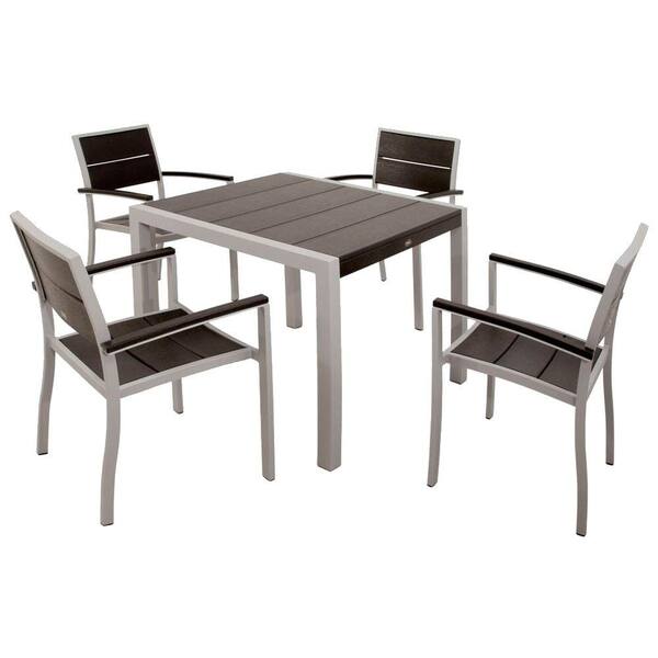Trex Outdoor Furniture Surf City Textured Silver 5-Piece Plastic Outdoor Patio Dining Set with Charcoal Black Slats