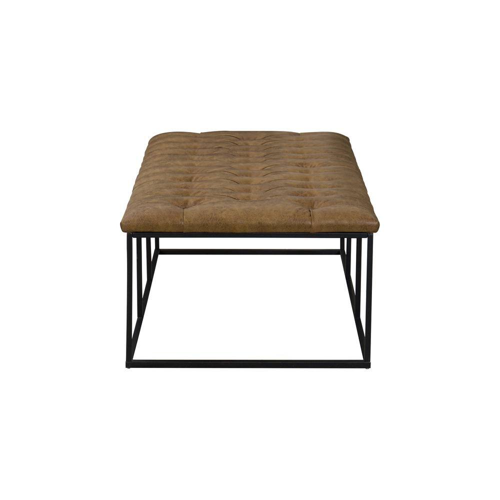 Draper 58" Light Brown Faux Leather Tufted Cocktail Ottoman