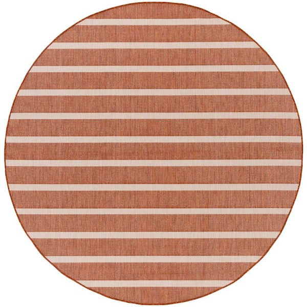 Positano Terracotta Ivory 8 ft. x 8 ft. Stripes Contemporary Round Area Rug