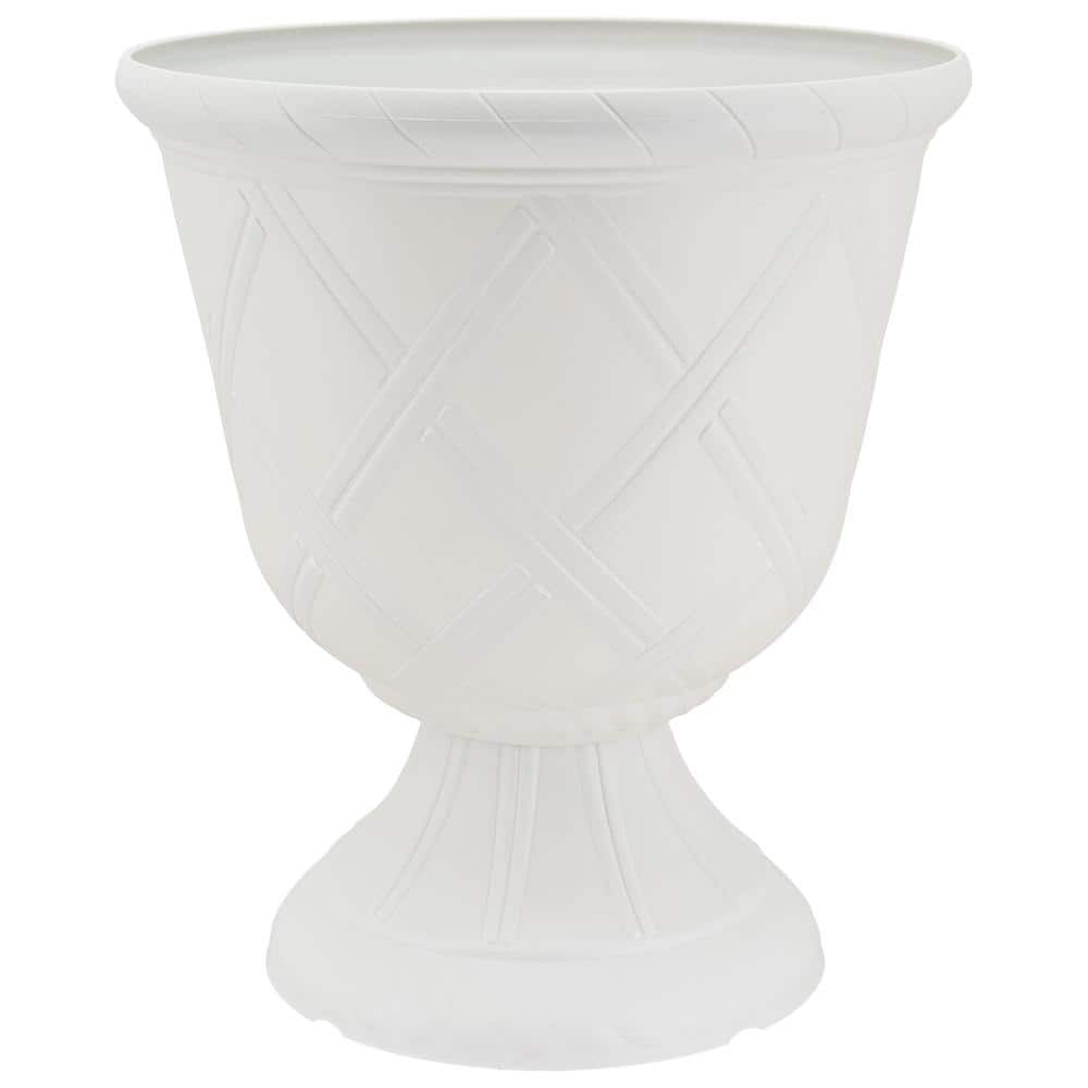 White Round Plastic Lattice Patterned Garden Urn Planter