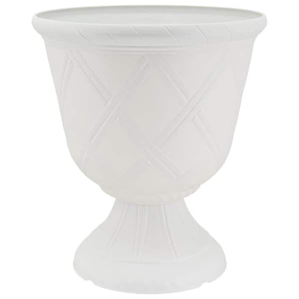 Lattice 14 in. W x 16 in. White Plastic Urn