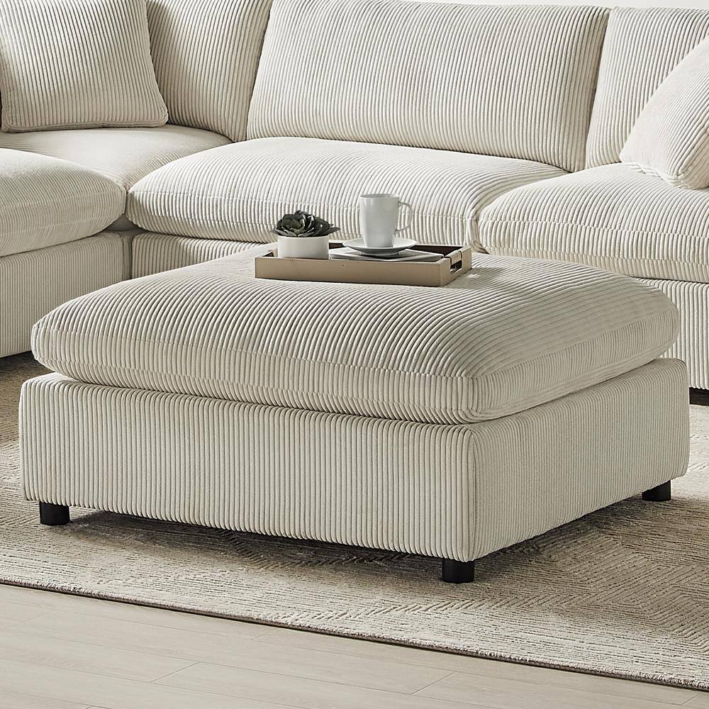 Casella 40 in. Square Beige Corduroy Fabric Ottoman