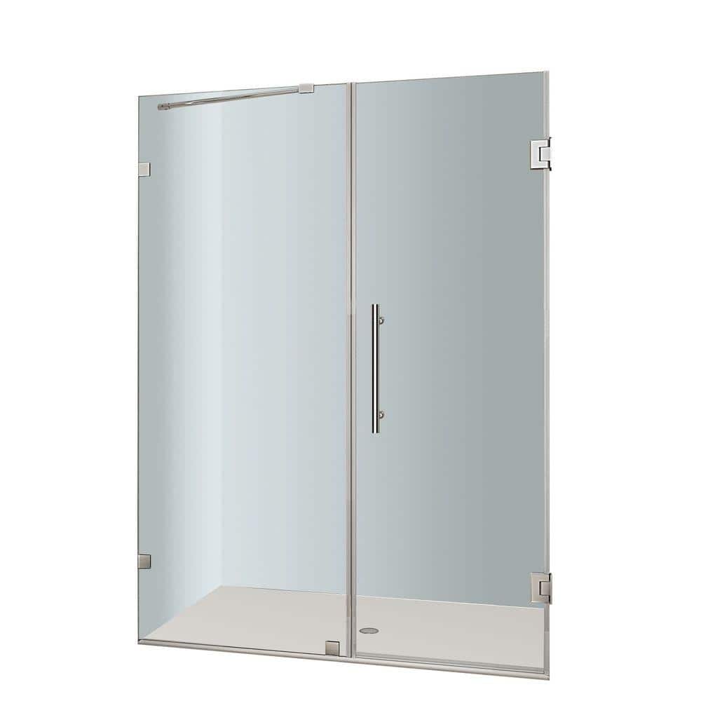 Nautis 59'' Clear Tempered Glass Frameless Hinged Shower Door