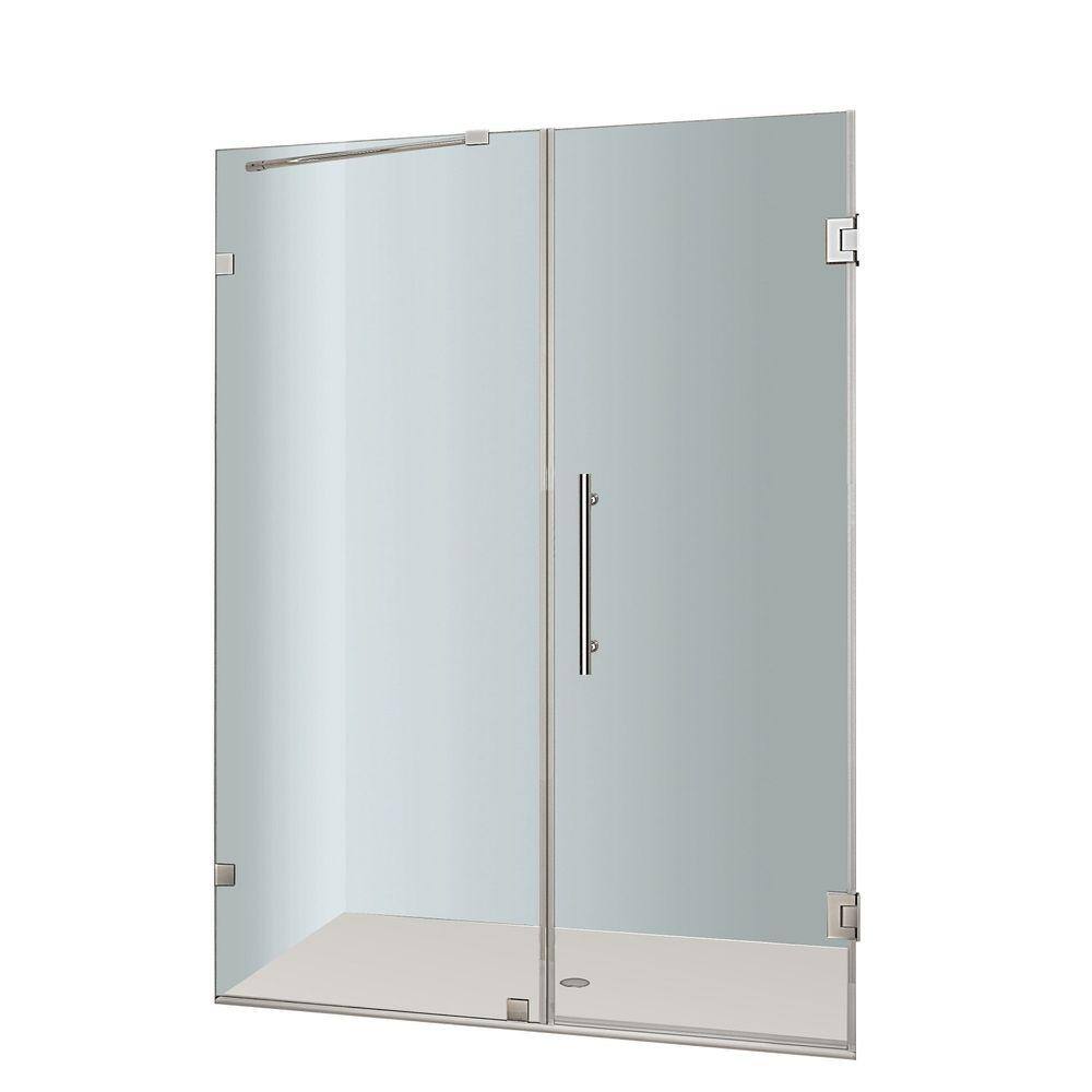 Nautis 72'' Stainless Steel Frameless Hinged Shower Door with Clear Glass