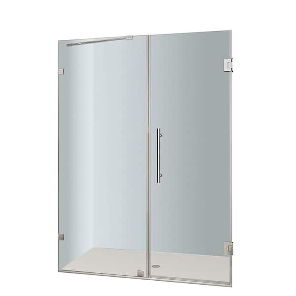 Nautis 58 in. x 72 in. Frameless Hinged Shower Door in Stainless Steel with Clear Glass