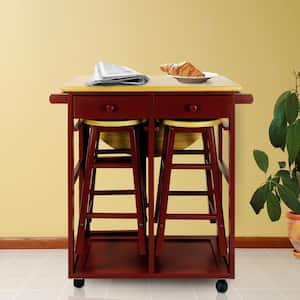 Red Breakfast Cart with Drop-Leaf Table