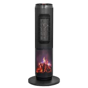 1500 W 25 in. Electric Tower Convection Ceramic Space Heater with 3D Realistic Flame