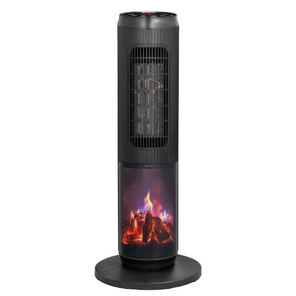 1500 W 25 in. Electric Tower Convection Ceramic Space Heater with 3D Realistic Flame