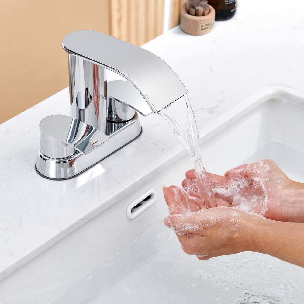 Chrome Double Handle Waterfall Bathroom Faucet with Pop-Up Drain
