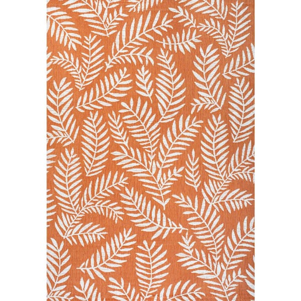 Nevis Palm Frond Orange/Cream 9 ft. x 12 ft. Indoor/Outdoor Area Rug