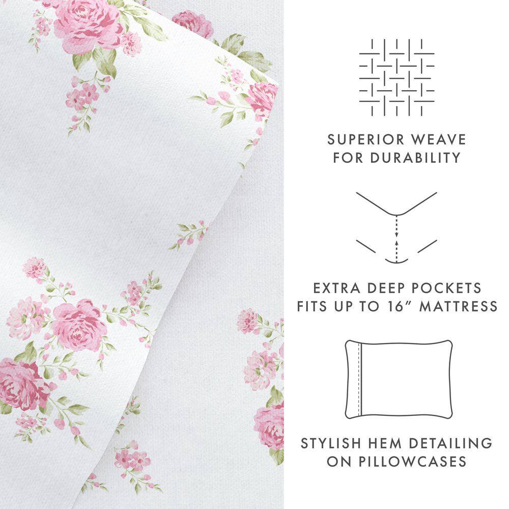 California King Pink Floral Cotton Flannel Deep Pocket Sheet Set