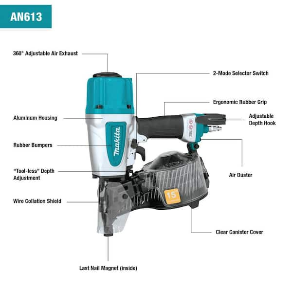 Pneumatic 2-1/2 in. 15° Siding Coil Nailer