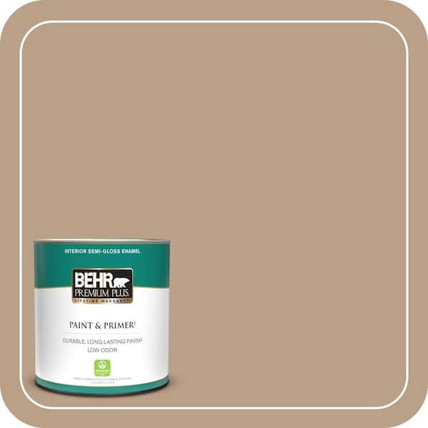 BEHR PREMIUM PLUS 1 qt. #ICC-52 Cup of Cocoa Semi-Gloss Enamel Low Odor Interior Paint & Primer
