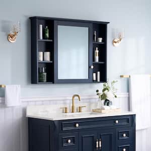 42 in. W x 30 in. H Rectangular Navy Blue Solid Wood Surface Mount Medicine Cabinet with Mirror,Soft-Closed Doors, Shelf