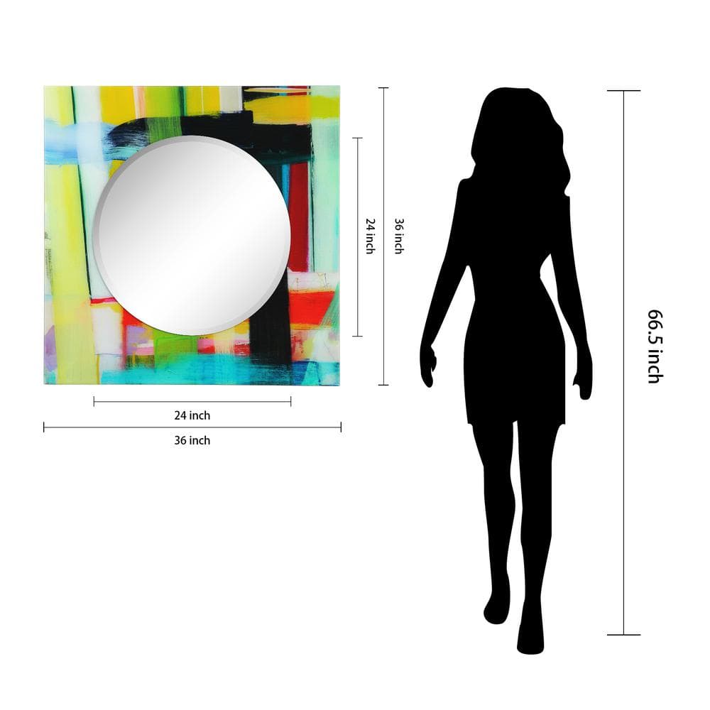36" Round Frameless Beveled Mirror with Colorful Tempered Glass Frame