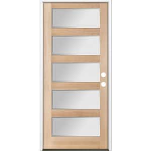 36 in. x 80 in. Modern Douglas Fir 5-Lite Left-Hand/Inswing Frosted Glass Unfinished Wood Prehung Front Door