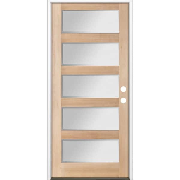 Krosswood Doors 36 in. x 80 in. Modern Douglas Fir 5-Lite Left-Hand/Inswing Frosted Glass Unfinished Wood Prehung Front Door