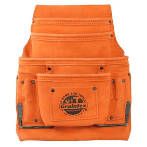 10-Pocket Orange Suede Leather Nail and Tool Pouch w/2 Hammer Holders
