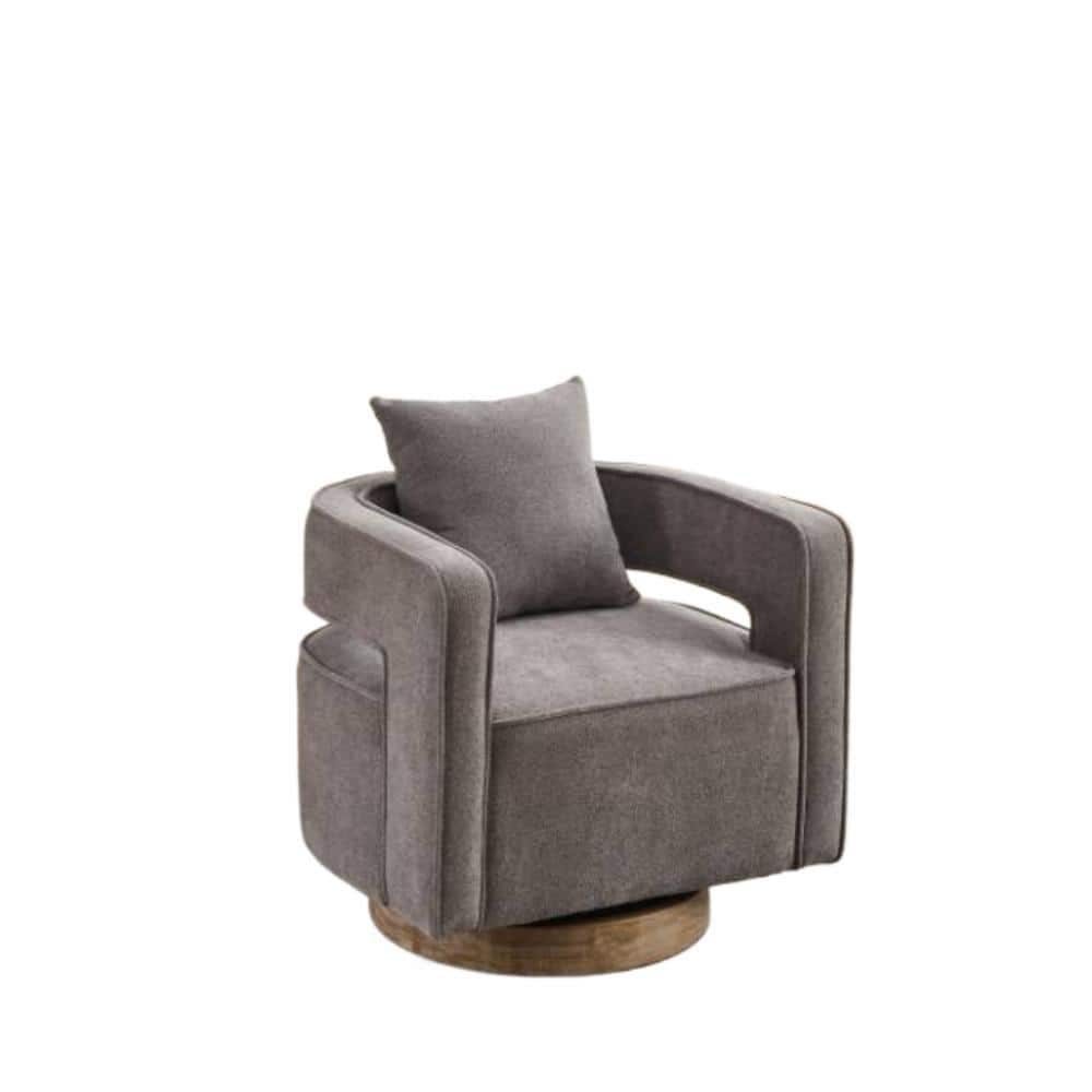 Charcoal Linen Blend Wood Outdoor Lounge Chair with Cushions, Weathered Bas