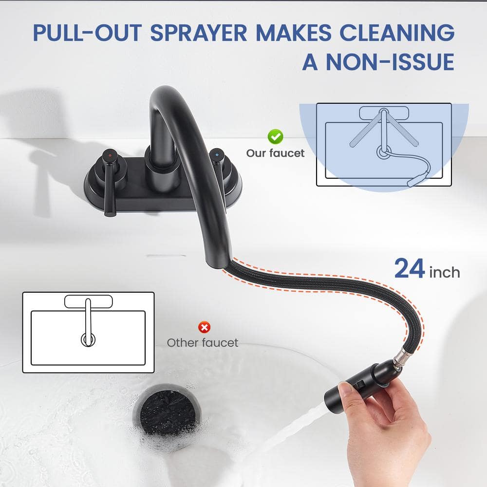 Matte Black Stainless Steel Double Handle Bathroom Faucet