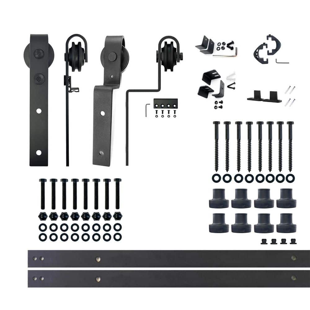 10 ft./120 in. Black Rustic Single Track Bypass Sliding Barn Door Track and Hardware Kit for Double Doors price history on PriceWatchPro