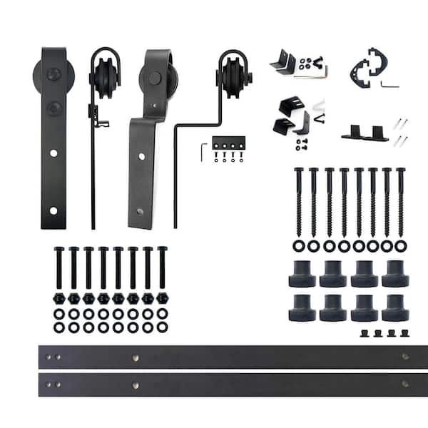 HOMACER 10 ft./120 in. Black Rustic Single Track Bypass Sliding Barn Door Track and Hardware Kit for Double Doors