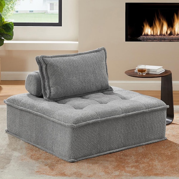 Lucky-Angel CUBE 1 Piece Light Gray Fabric Modular Square Reversible Accent Sectionals with Pillows