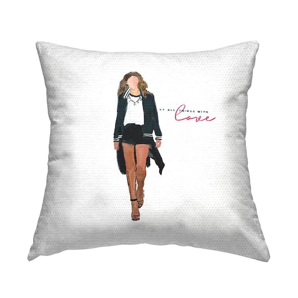 Stupell Industries Do All Things With Love Trendy Girl Black Square Outdoor Throw Pillow