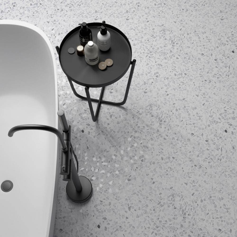 Fusion Hex Gray Terrazzo Matte Porcelain Floor and Wall Tile