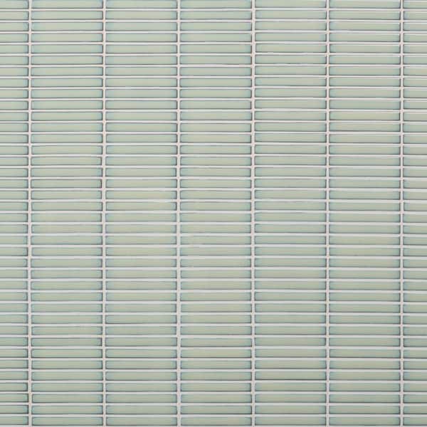 Motif Stacked Mint Green 11.19 in. x 11.9 in. Glossy Porcelain Mosaic Floor and Wall Tile (0.92 sq. ft./each)