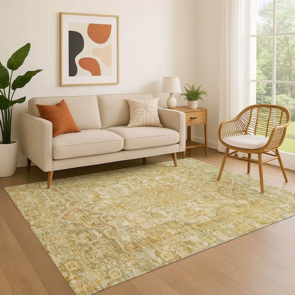 Mayfield Premium Machine Washable Abstract AMF1728 Tan 10 ft. x 14 ft. Area Rug