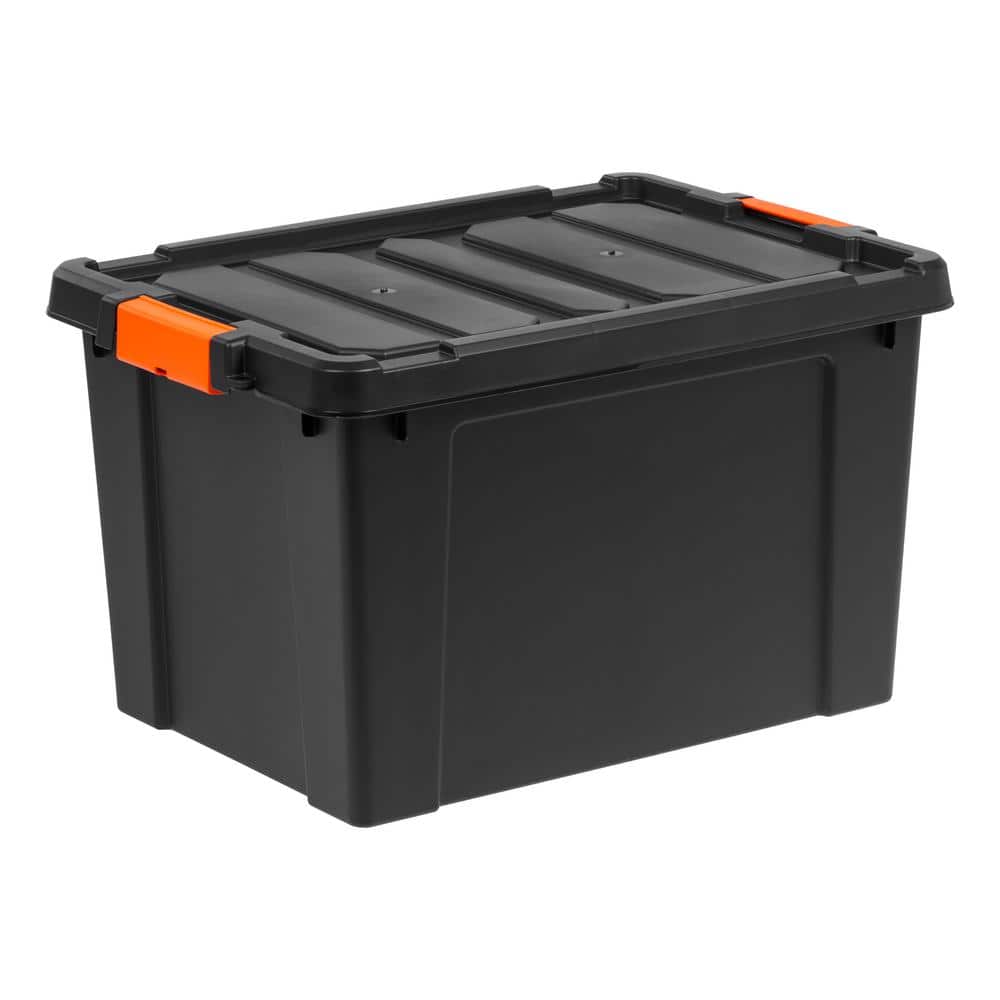 Leendines 6L Plastic Storage Boxes, 6 Pack Black Storage Bins with Lids