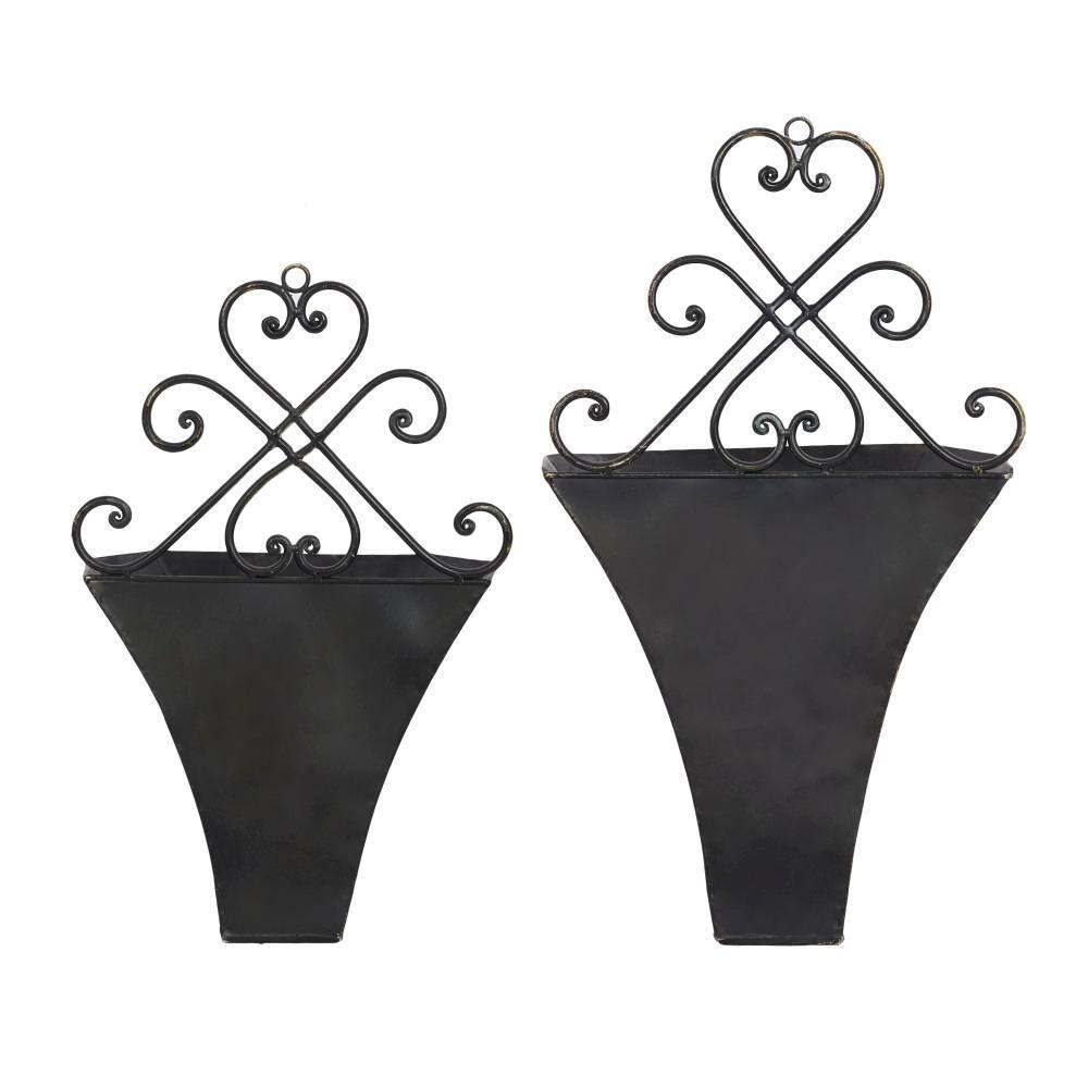 Brown Iron Scrollwork Indoor Outdoor Wall Planter Set