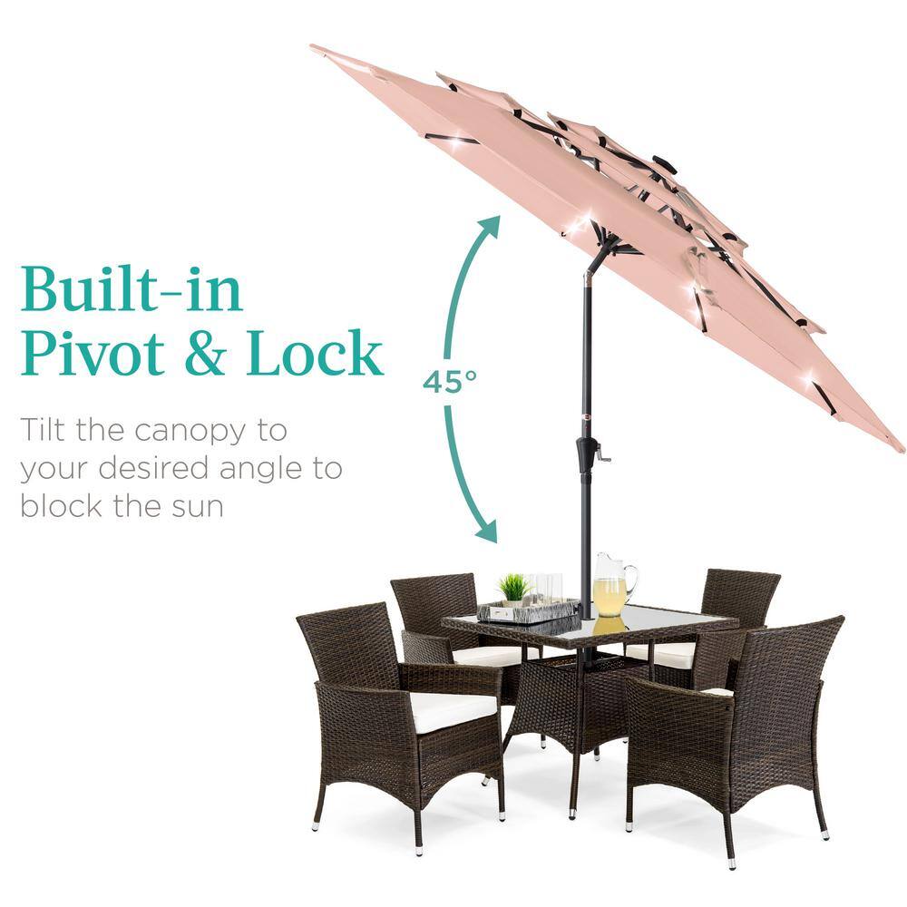 10ft Rose Quartz Steel Market Umbrella with LED Lights and Crank Lift