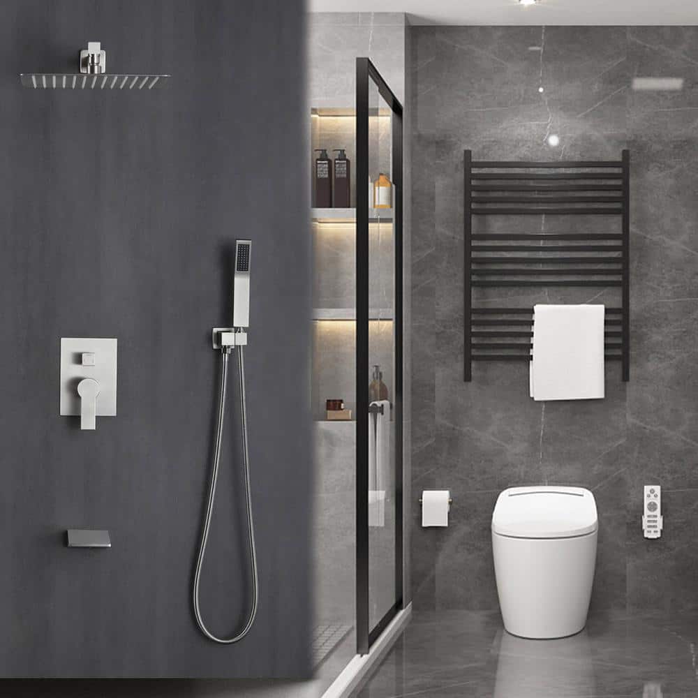Brushed Nickel 10" Rain Shower Faucet Set with Handheld