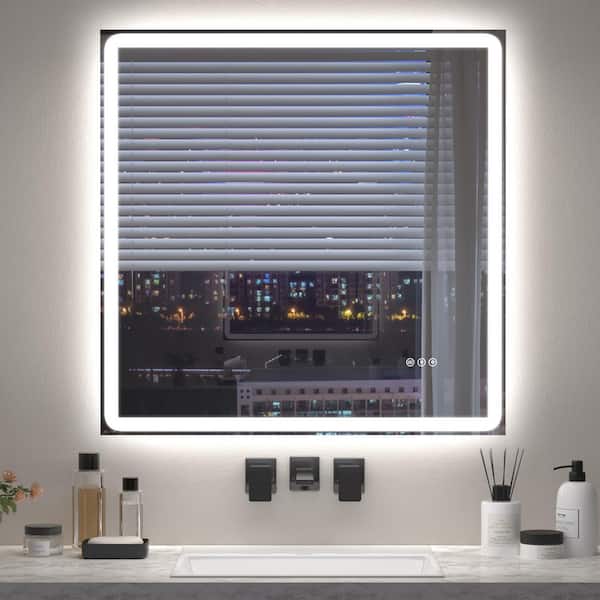 30 in. W x 30 in. H Modern Square Frameless LED Front Lighted Anti-Fog Tempered Glass Wall Bathroom Vanity Mirror
