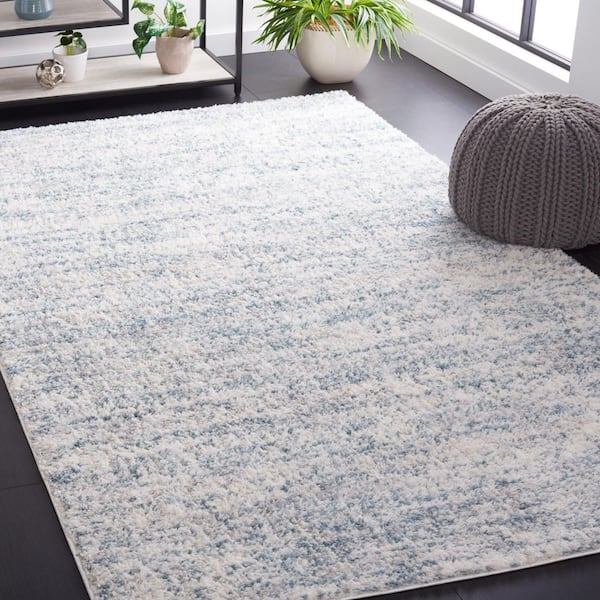 Berber Shag 6 ft. x 9 ft. Ivory/Light Aqua 2-Toned Solid Area Rug