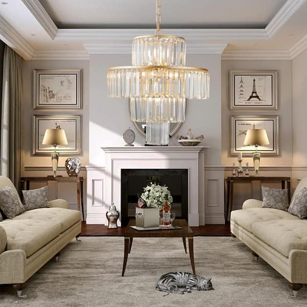 20 in 12-light Luxury Gold Crystal Chandelier Large Ceiling Lighting for Living Room Dining Room Bedroom Hallway
