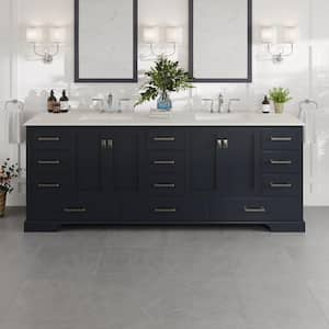 Storehouse 84 in. W x 22 in. D Dark Gray Bathroom Vanity with White Carrara Quartz Top and Rectangular Undermount Sinks