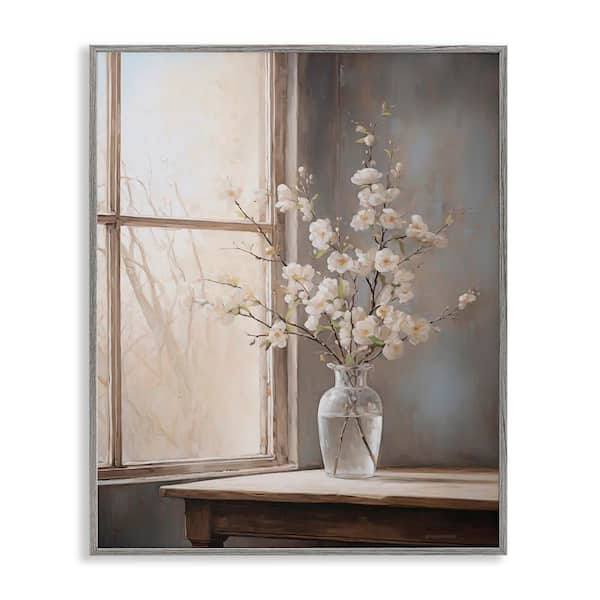 Stupell Industries Spring Arrangement Windowsill by Arlington Prints Gray Framed Nature Giclee Art Print 30 in. x 24 in.