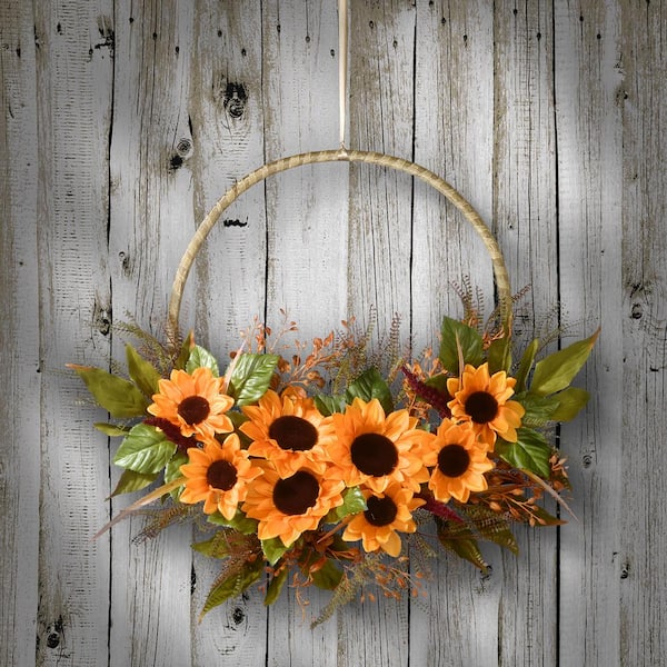 National Tree Company 20 in. Artificial Leafy Sunflower Wreath