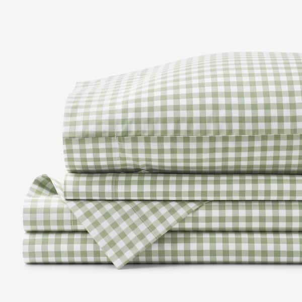 The Company Store Gingham Moss Organic Cotton Percale Twin XL Sheet Set