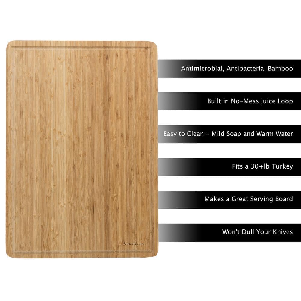 Classic Cuisine Extra-Large Bamboo Cutting Board - Eco-Friendly Thick Chopping and Serving Board with Juice Groove