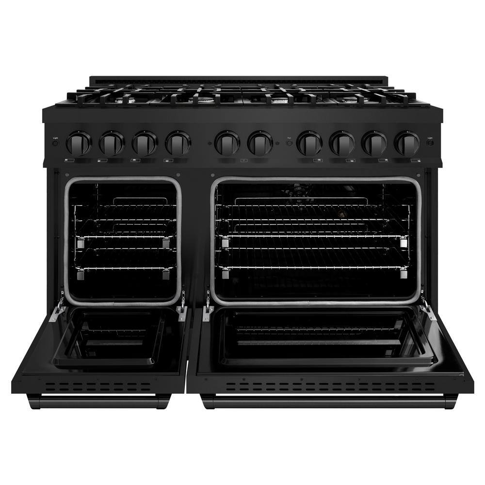 ZLINE 48" Black Stainless Steel Double Oven Gas Range with 8 Burners